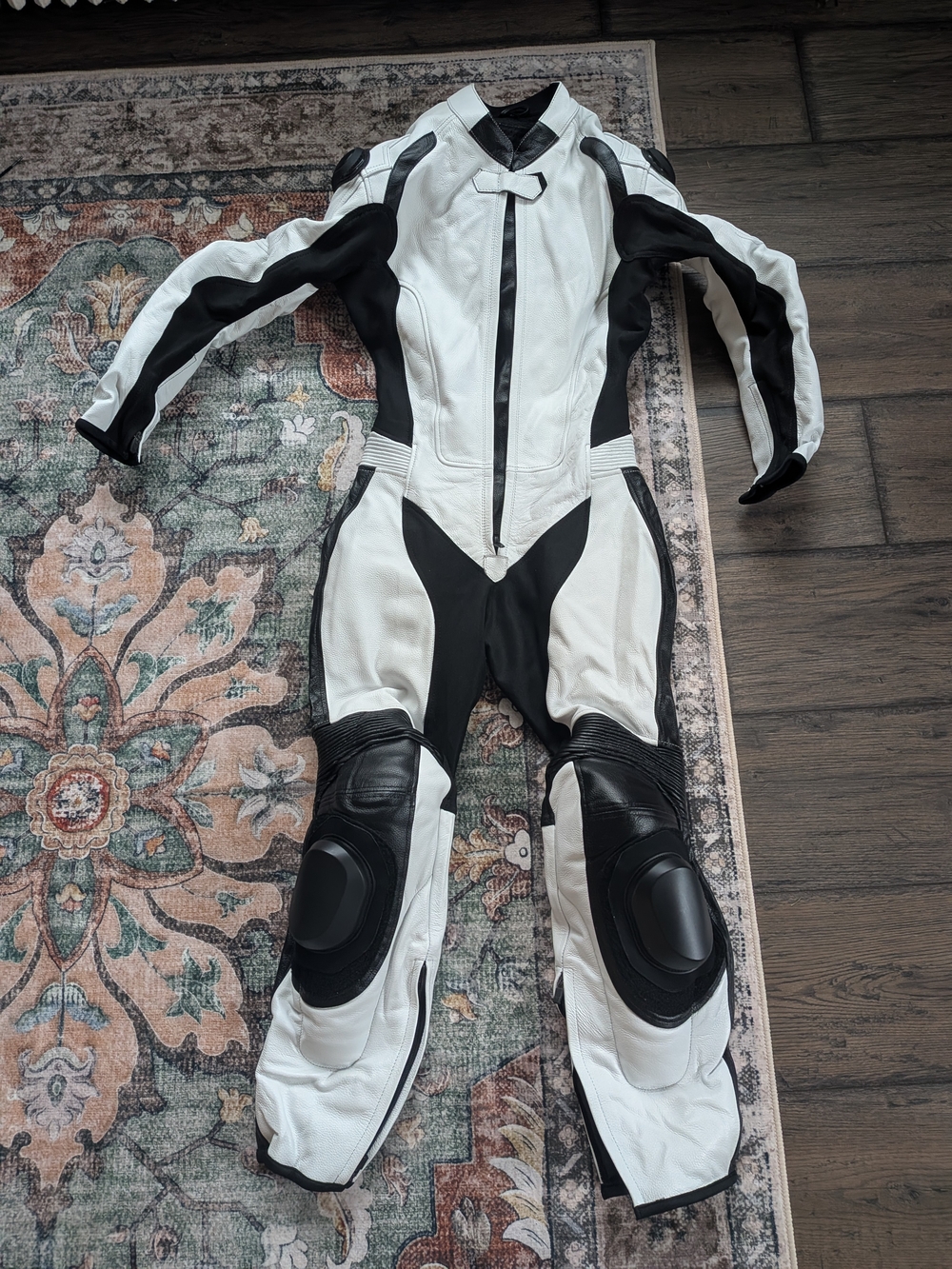 Women’s White & Black Leather Motorcycle One-Piece Suit